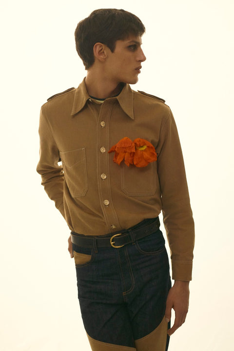 WALES BONNER FW 21 Black Sunlight Taille S Bleu Tan Color Block Coton Cachemire Jean taille haute