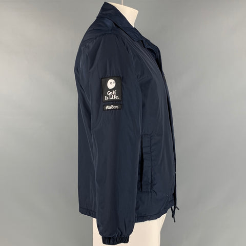 MALBON Taille L Marine Blanc Rouge Broderie Nylon Veste Coupe-Vent