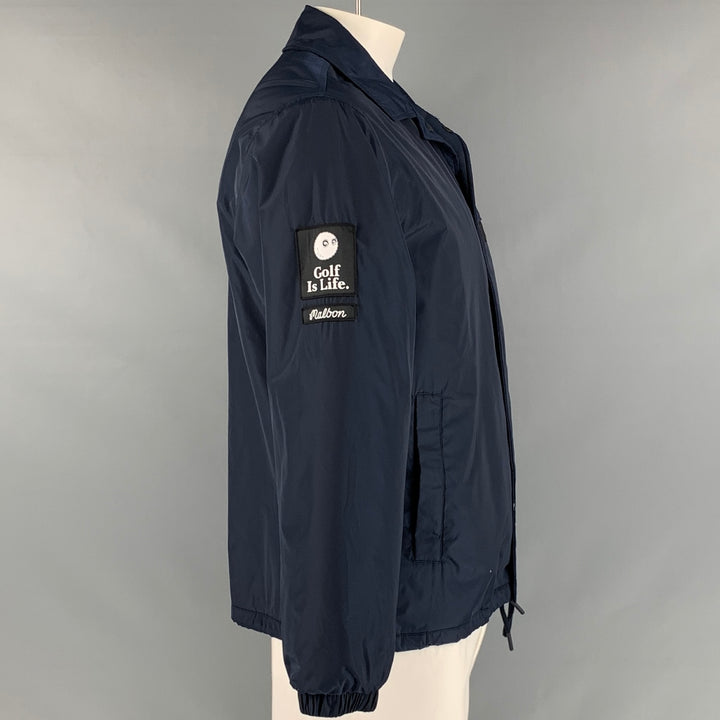 MALBON Size L Navy White Red Embroidery Nylon Windbreaker Jacket
