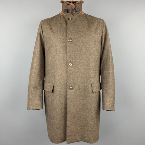 LORO PIANA Storm System Size 46 Taupe Heather Wool / Cashmere Fur Collar Coat