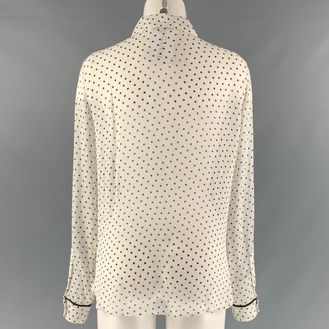 GANNI Size 6 White &  Black Viscose Polka Dot Blouse