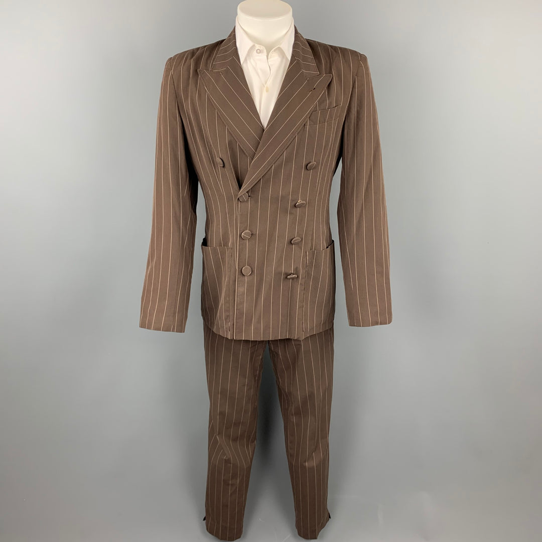 Vintage JEAN PAUL GAULTIER Size M Brown Stripe Cotton Double Breasted Suit