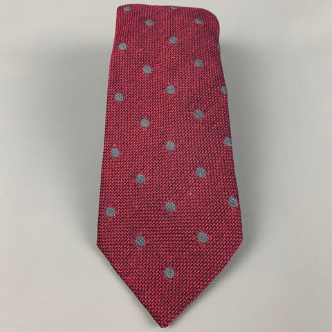 BARNEY'S NEW YORK Burgundy Grey Dots Silk Tie