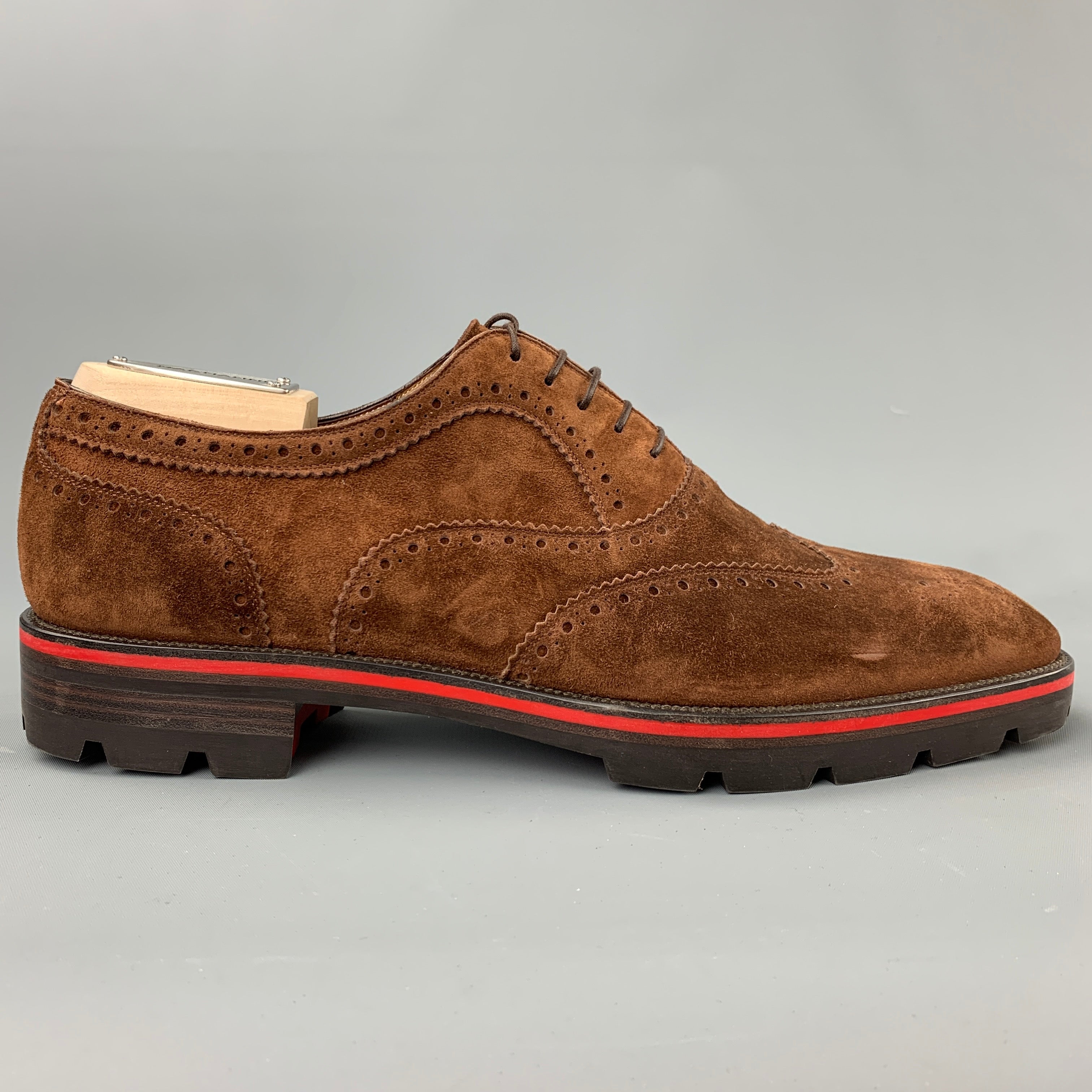 CHRISTIAN LOUBOUTIN Size 11.5 Brown Perforated Suede Wingtip Lace