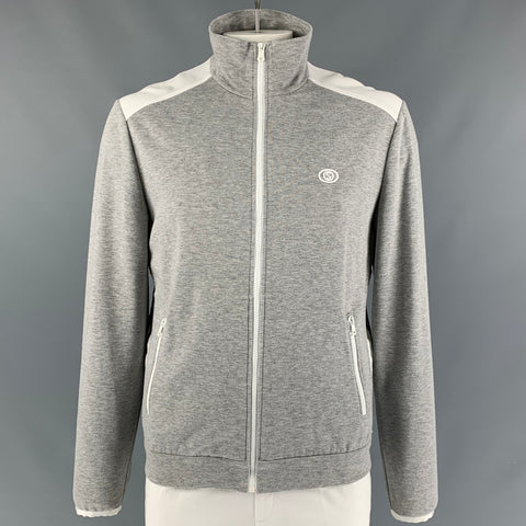 GUCCI Size XL Grey White Color Block Viscose Blend Zip Up Sweatshirt