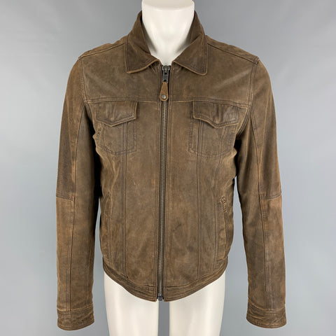 SCHOTT Chaqueta trucker de cuero envejecido marrón talla L