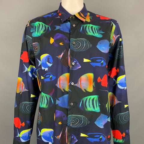 PAUL SMITH Size XXL Multi-Color Fish Cotton Button Up Long Sleeve Shirt