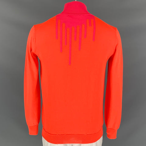 WALTER VAN BEIRENDONCK Size XL Orange & Fuchsia Dripping Polyester Turtleneck Sweater