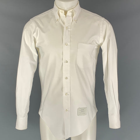THOM BROWNE Size M White Solid Cotton Oxford Long Sleeve Shirt