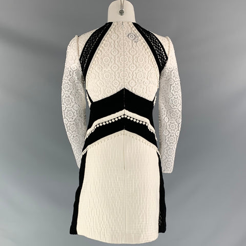 BURBERRY PRORSUM Size 2 White Black Cotton Blend Lace Knee-Length Dress