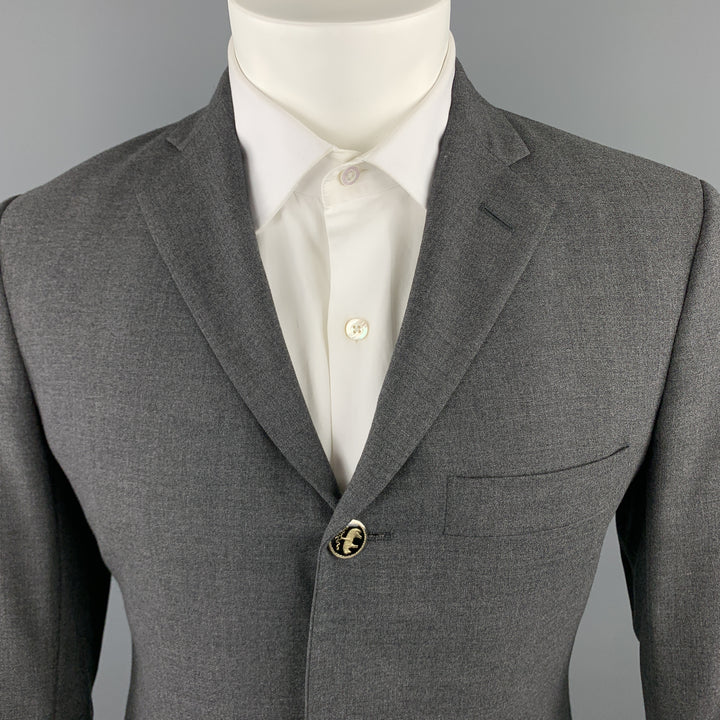 BROOKS BROTHERS Size 38 Dark Gray Wool / Elastane Notch Lapel Embossed Buttons Sport Coat