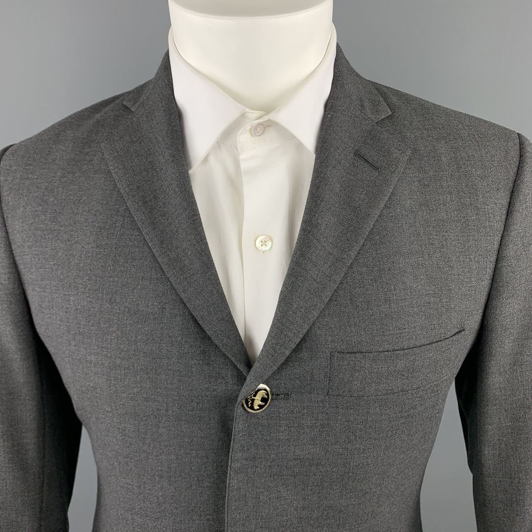 BROOKS BROTHERS Talla 38 Abrigo deportivo de lana / elastano con solapa de muesca y botones en relieve gris oscuro