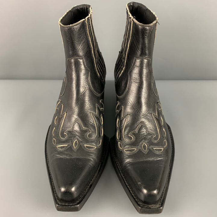 CALVIN KLEIN 205W39NYC Size 12 Black Embroidery Leather Pull On Boots