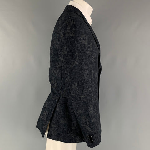 ETRO Size 40 Navy Grey Jacquard Wool Blend Notch Lapel Sport Coat