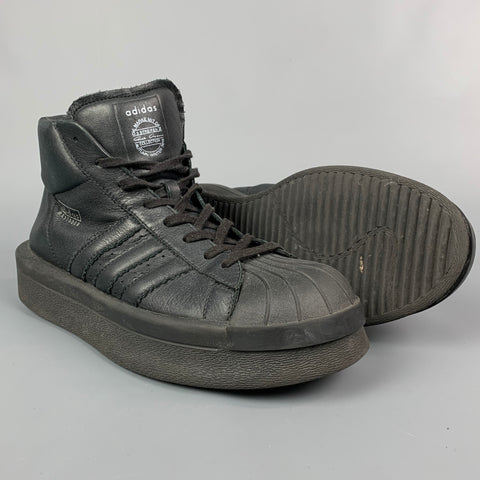 ADIDAS X RICK OWENS AW 2016 Size 10 Black Leather High Top Mastodon Sneakers