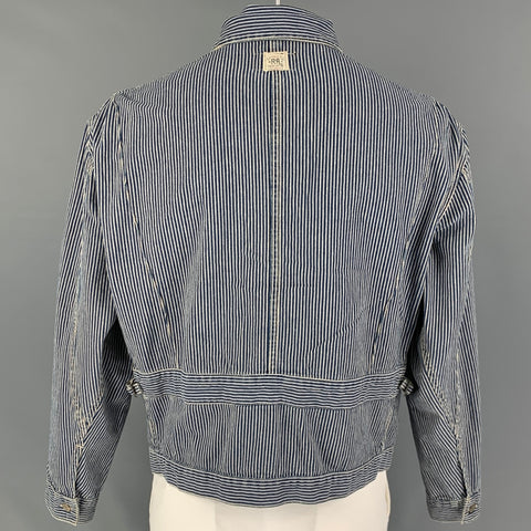 RRL by RALPH LAUREN Size L Blue White Stripe Cotton Zip Up Jacket