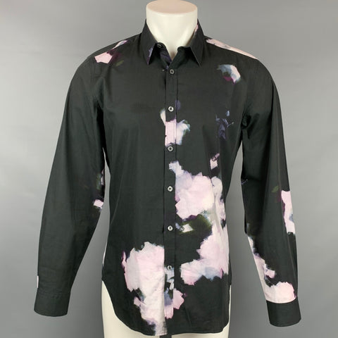 PS by PAUL SMITH Size M Black Print Cotton Button Up White Long Sleeve Shirt