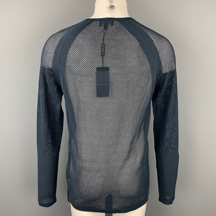 EMPORIO ARMANI Size L Navy Perforated Cotton / Polyamide Raglan Pullover