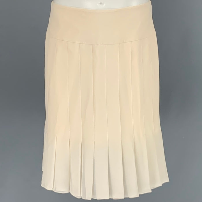 CHANEL Size 8 Cream Silk Pleated Skirt