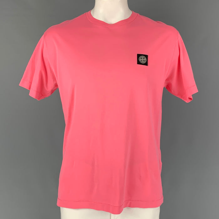 STONE ISLAND Size XL Pink Cotton Crew-Neck T-shirt