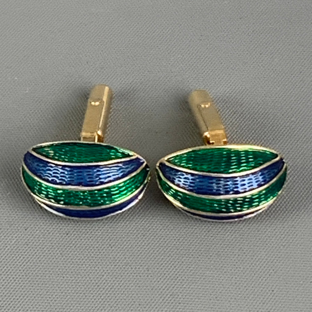 CHRISTIAN DIOR Gold Gren Blue Metal Cuff Links