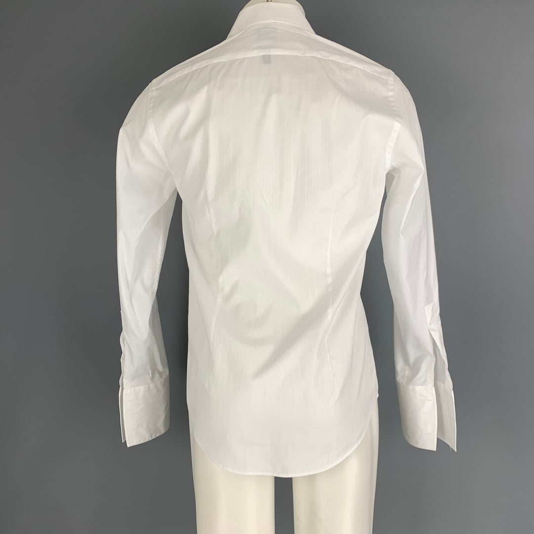 CALVIN KLEIN Size S White Stripe Cotton Tuxedo Long Sleeve Shirt