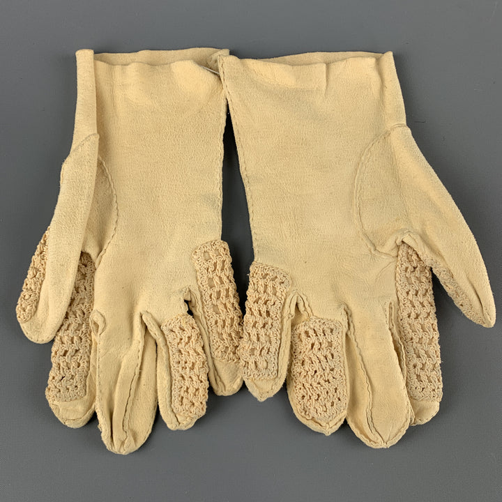 VINTAGE Size S Khaki Suede Woven Finger Gloves