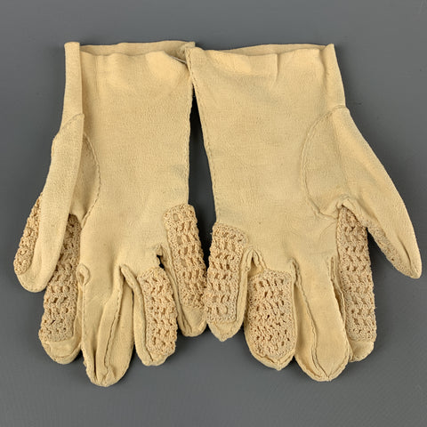 VINTAGE Taille S Gants à doigts tissés en daim kaki