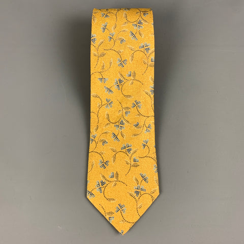 ERMENEGILDO ZEGNA Yellow Blue Abstrack Floral Silk Tie
