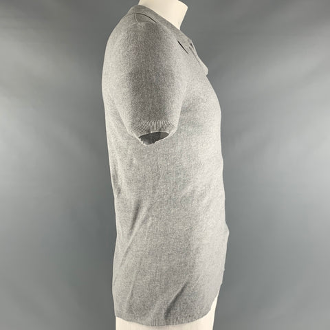 GIORGIO ARMANI Taille 12 Polo col en V en soie grise