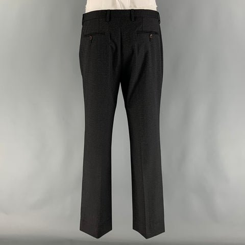 CALVIN KLEIN COLLECTION Size 38 Black Grey Heather Wool Silk 32 29 Suit
