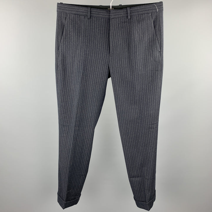 THEORY Size 34 Charcoal Stripe Wool Zip Fly Dress Pants