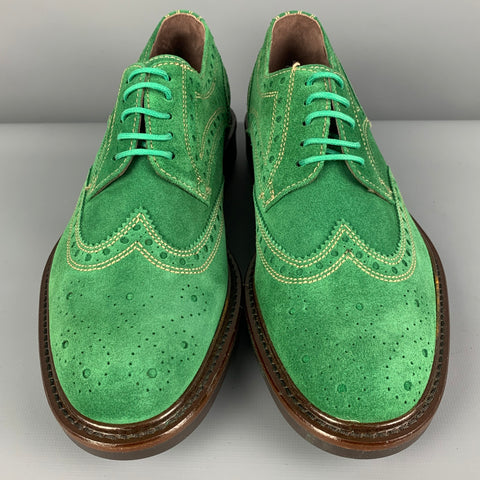 DONALD J PLINER Size 8.5 Green Perforated Suede Wingtip Lace Up Shoes