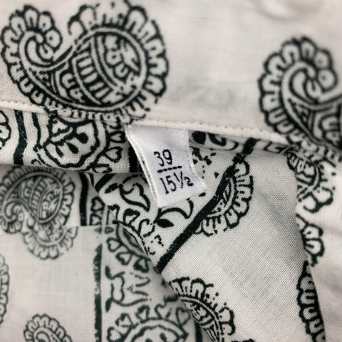 GABRIELE PASINI Size M White Black Paisley Cotton Long Sleeve Shirt