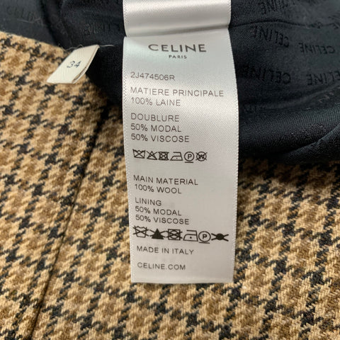CELINE Size 2 Brown Wool Houndstooth Buttoned Mini Skirt