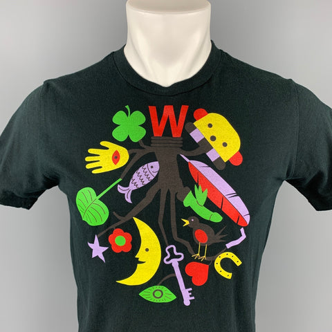 WALTER VAN BEIRENDONCK Size M Black Graphic Cotton Crew-Neck T-shirt