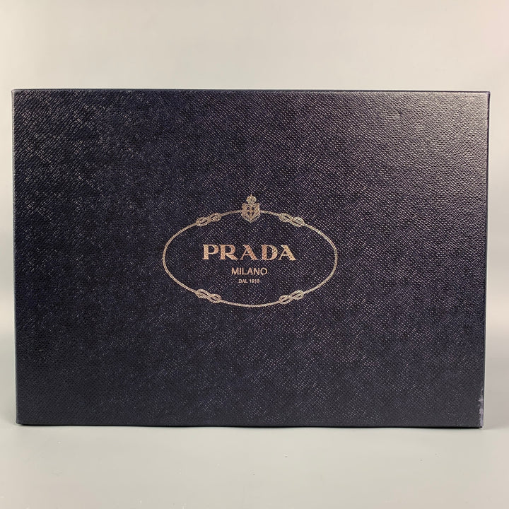 PRADA Size 12 Navy & White Perforated Leather Platform Lace Up Shoes