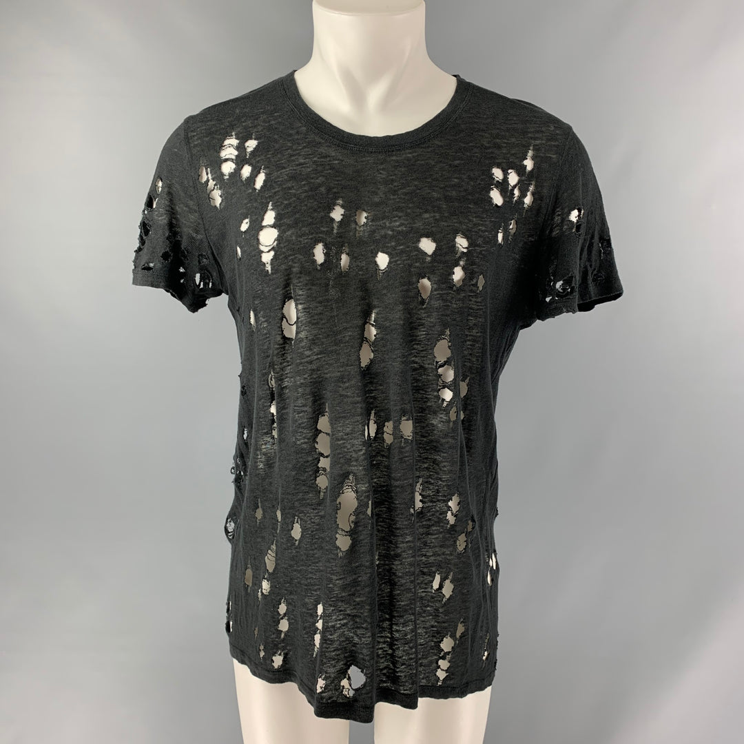 IRO Taille S T-shirt à col rond en lin vieilli noir