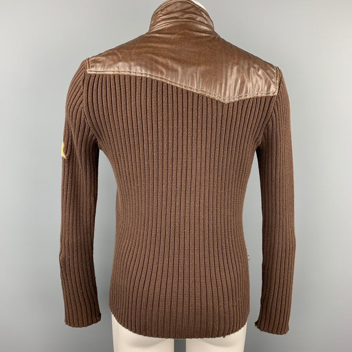 D&G by DOLCE & GABBANA Size XL Brown Knit Cotton Bomber Jacket