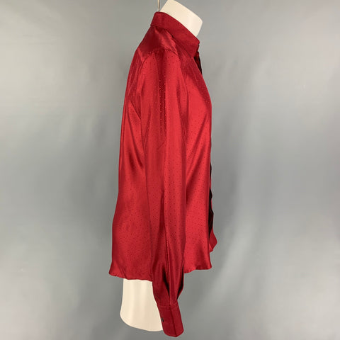 DOLCE & GABBANA Size M Burgundy Pattern Silk Hidden Placket Long Sleeve Shirt