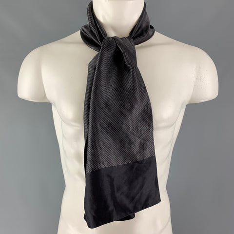 ERMENEGILDO ZEGNA Grey Black Zig-Zag Silk Satin Scarf