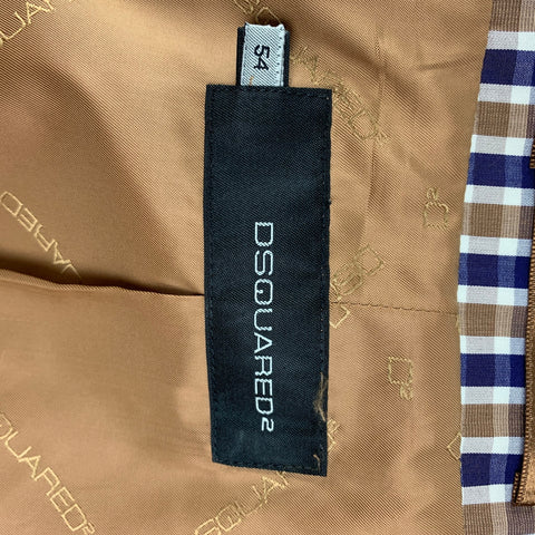 DSQUARED2 Size 44 Brown Navy Checkered Cotton Notch Lapel Sport Coat