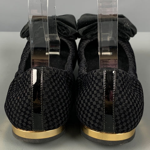 LOUIS VUITTON Talla 7 Bailarinas a cuadros de terciopelo negro
