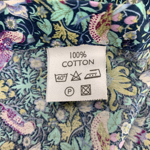 LIBERTY OF LONDON Size M Navy & Green Floral Cotton Long Sleeve Shirt