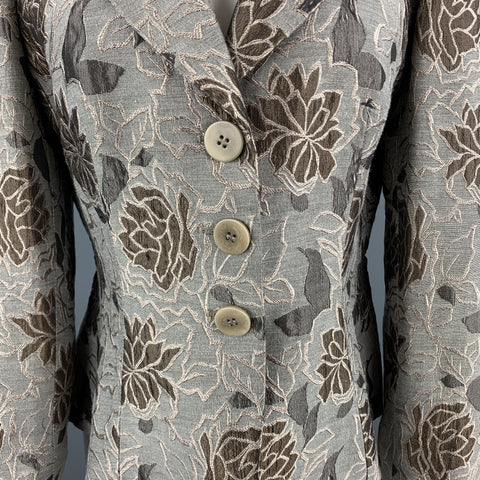 ARMANI COLLEZIONI Size 8 Grey & Taupe Floral Print Bell Sleeve Blazer