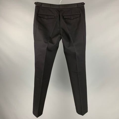 BURBERRY LONDON Taille 30 Pantalon habillé à pattes latérales en laine unie noire
