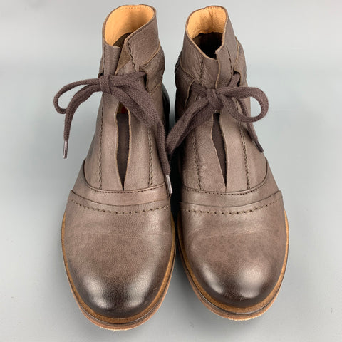 ACOTE Talla 6 Botines con cordones de cuero marrón