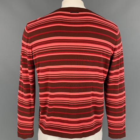 VERSACE CLASSIC Size XL Brown & Pink Stripe Cotton Crew-Neck Pullover