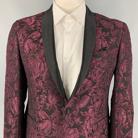 SAND Taille 42 Manteau de sport à col châle en mélange d'acétate de brocart bordeaux noir