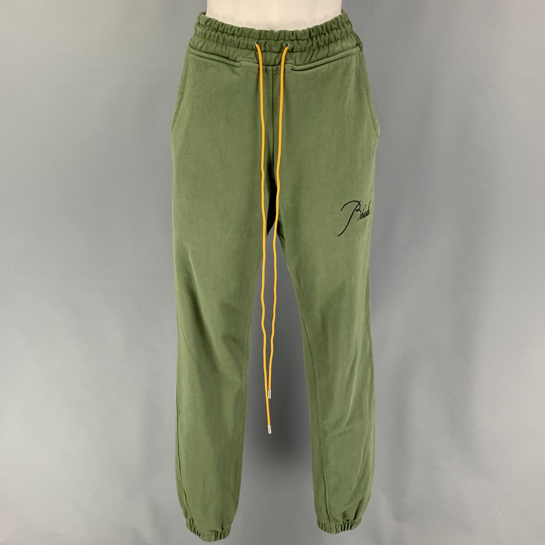 Pantalon de survêtement brodé en coton vert taille XS RHUDE